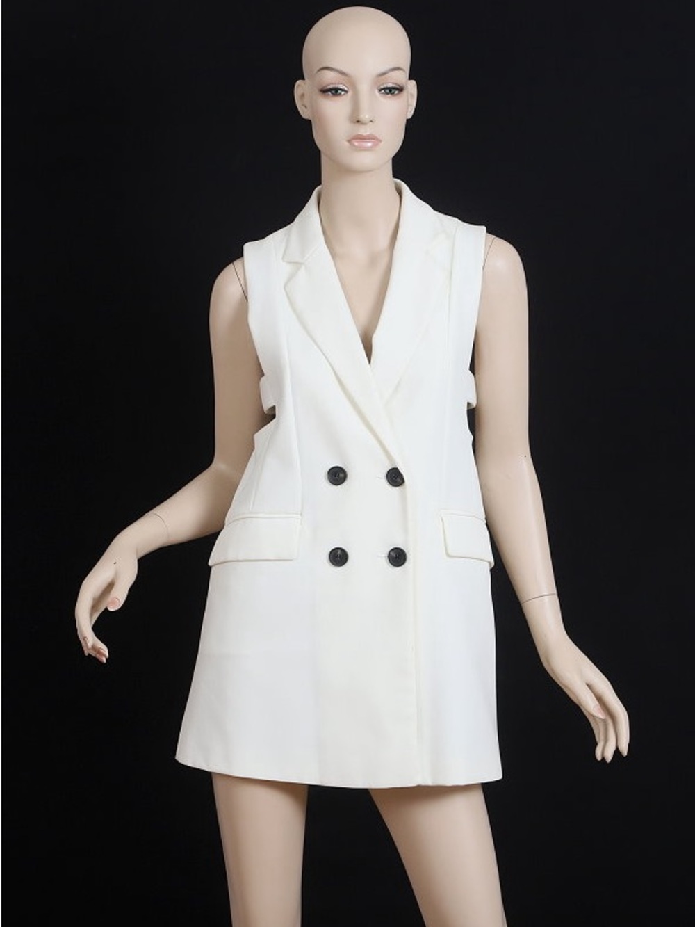 Zara white crepe double breasted vest jacket Small